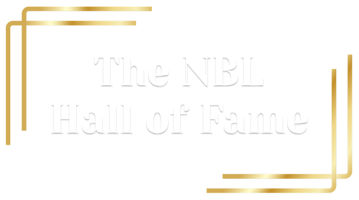 A banner with white text and a gold border that reads: NBL Hall of fame